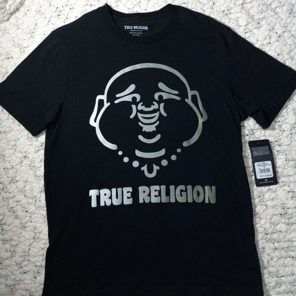 True Religion Buddha Crew Neck Black Graphic T-Shirt Mens Size S NWT